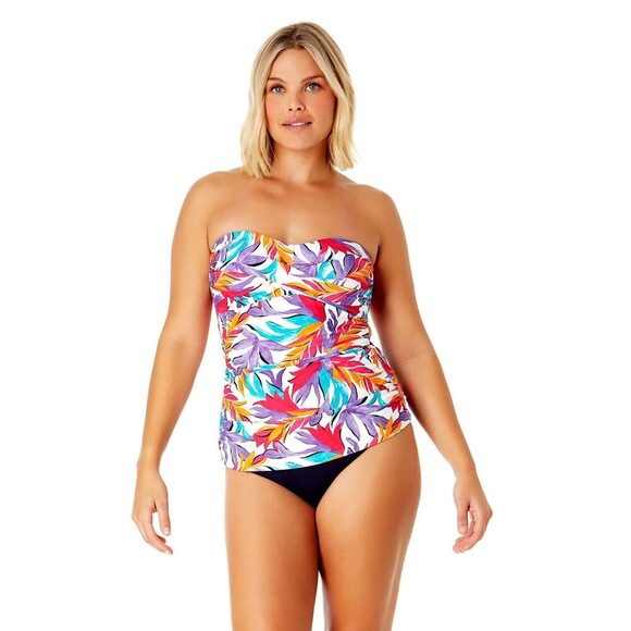 Anne Cole Women's Dance Floor Palm Twist Front Bandeaukini Swim Top Multicolor L - Picture 1 of 9
